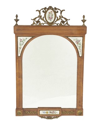 Lot 254 - Louis XVI Style Gilt-Metal and Porcelain Mounted Inlaid Mahogany Mirror