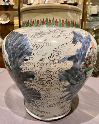 Lot 330 - A Large Chinese Wucai Porcelain Jar and Cover