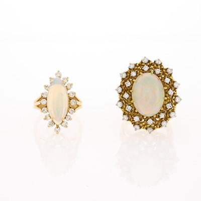 Lot 1240 - Two Gold, White Opal and Diamond Rings