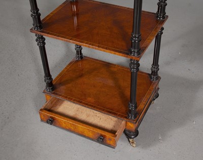 Lot 311 - Regency Style Burl Walnut and Ebonized Three-Tier Etag´ere with One Drawer