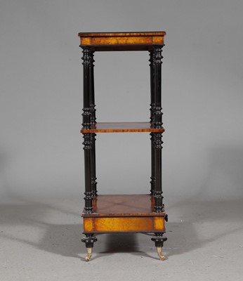 Lot 311 - Regency Style Burl Walnut and Ebonized Three-Tier Etag´ere with One Drawer