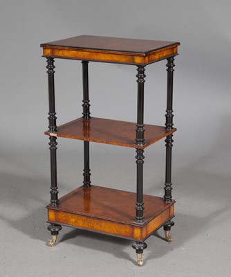 Lot 311 - Regency Style Burl Walnut and Ebonized Three-Tier Etag´ere with One Drawer