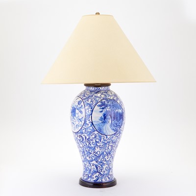 Lot 321 - Pair of Delft Style Blue and White Vases as Lamps