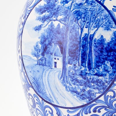 Lot 321 - Pair of Delft Style Blue and White Vases as Lamps