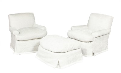 Lot 247 - Pair of Upholstered Club Chairs and an Ottoman