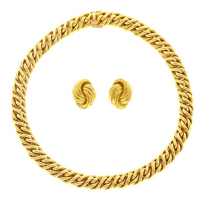 Lot 1023 - Gold Necklace and Pair of Earrings