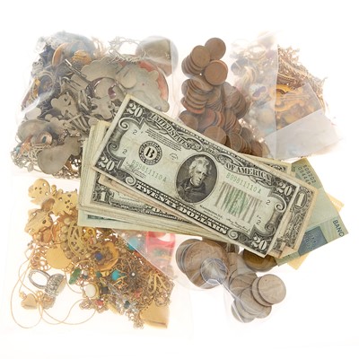 Lot 3003 - Group of Gold, Silver and Costume Jewelry and Foreign, United States Coins and Banknotes