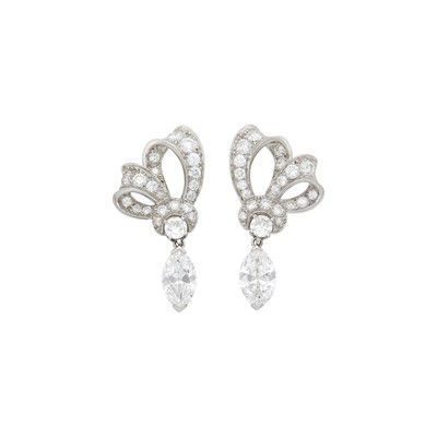 Lot 259 - Pair of Platinum and Diamond Pendant-Earclips