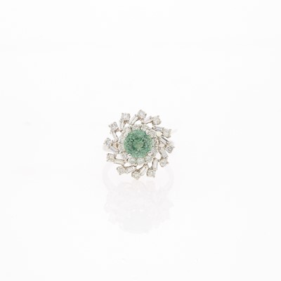 Lot 1249 - White Gold, Demantoid Garnet and Diamond Ring