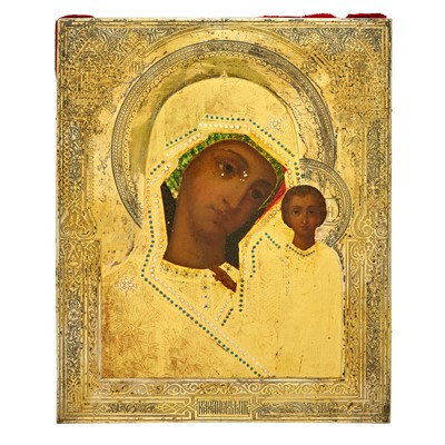 Lot 97 - Russian Silver-Gilt Icon of the Mother of God of  Kazan