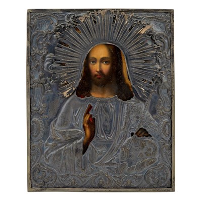 Lot 237 - Russian Silver Icon of Christ Pantocrator