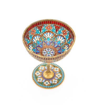 Lot 4 - Russian Silver-Gilt and Plique-à-Jour Enamel Footed Cup