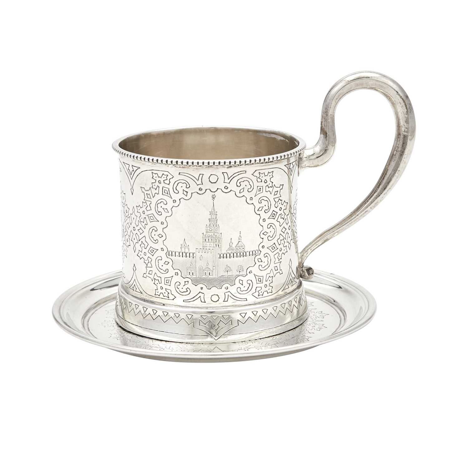 Lot 38 - Russian Silver Tea Glass Holder and Saucer