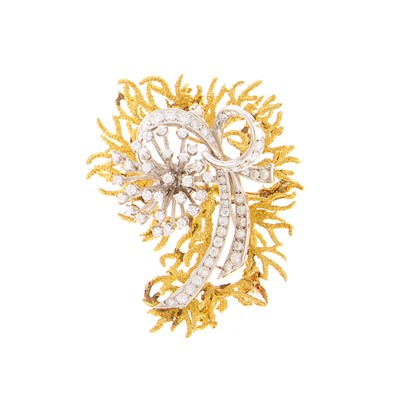 Lot 1177 - White Gold and Diamond 'En Tremblant' Brooch with Gold Jacket