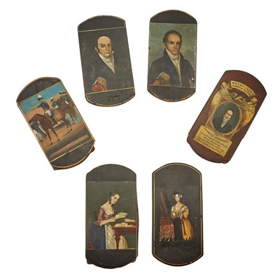 Lot 640 - Six Painted Papier Mache Cigar Cases