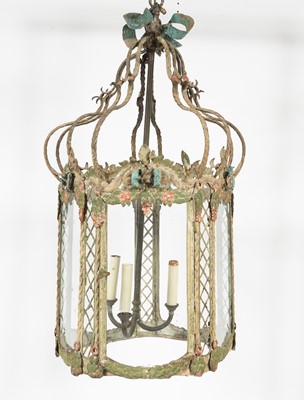 Lot 182 - Continental Polychrome-Decorated Tôle Lantern