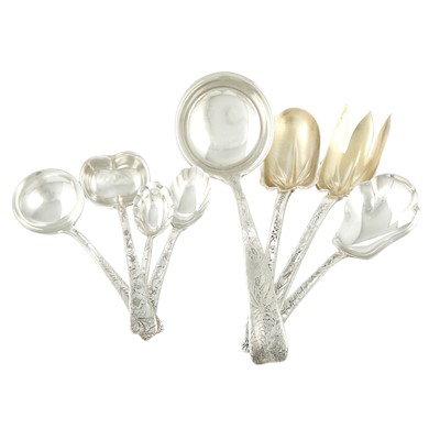 Lot 570 - Group of Eight Tiffany & Co. Sterling Silver "Lap Over Edge" Pattern Serving Pieces