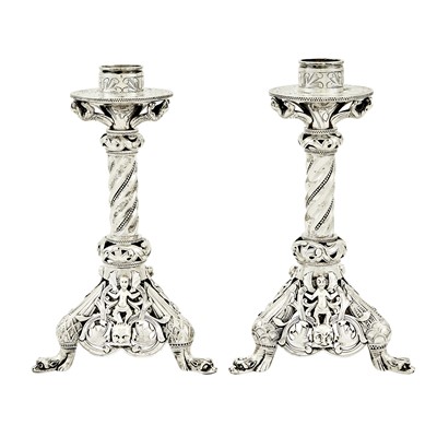 Lot 550 - Pair of Silver Viking Revival Candlesticks
