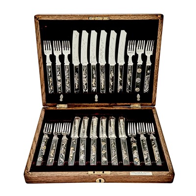Lot 565 - Cased Gorham Sterling Silver and Other Metals Japanesque Fruit Service
