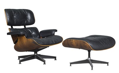 Lot 238 - Charles & Ray Eames Upholstered Rosewood #670 Lounge Chair and #671 Ottoman