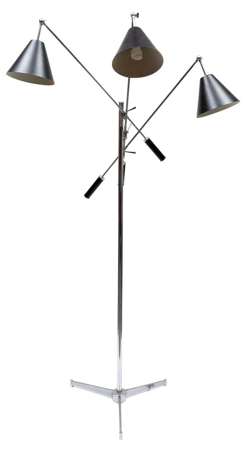 Lot 571 - Angelo Lelii Chromed and Enameled Metal "Triennale" Adjustable Floor Lamp