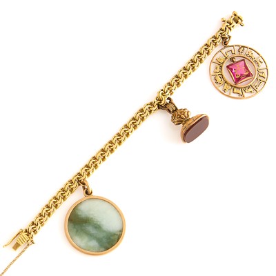 Lot 1160 - Gold, Gold-Filled and Hardstone Charm Bracelet