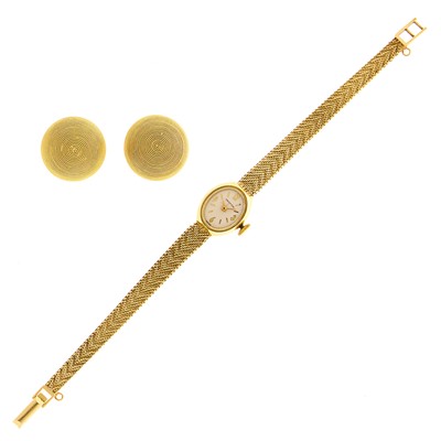 Lot 1146 - Pair of Gold Dome Earrings and Wristwatch