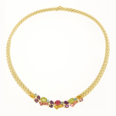 Lot 1182 - Gold, Diamond and Gem-Set Necklace