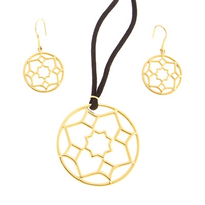 Lot 1034 - Tiffany & Co. Paloma Picasso Gold 'Zellige' Pendant on Cord Necklace and Pair of Pendant-Earrings