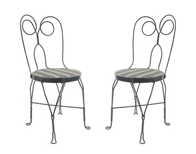 Lot 139 - Pair of Victorian Green Painted Wire Outdoor Chairs