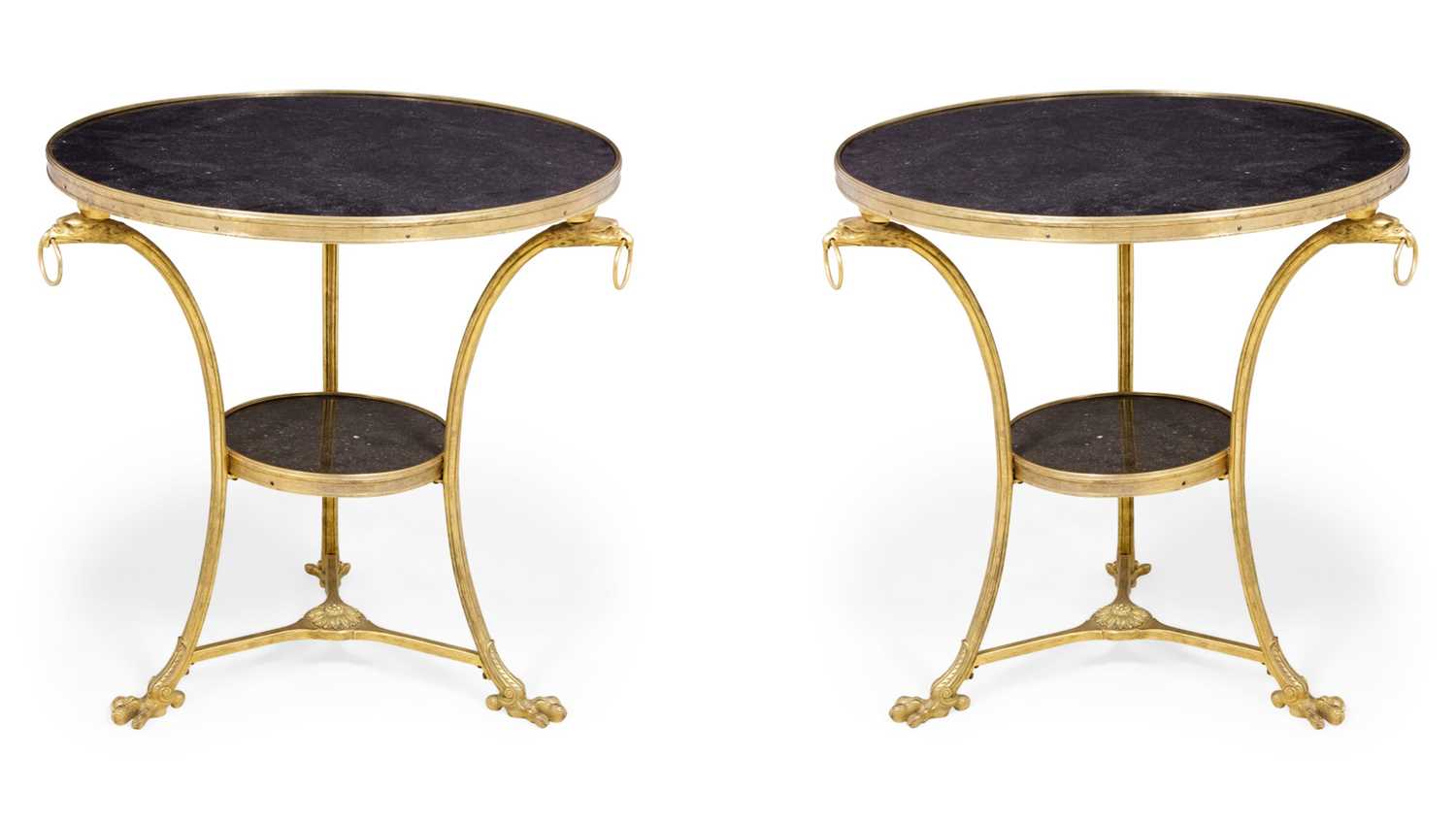 Lot 312 - Pair of Empire Style Gilt Bronze and Marble Gueridons