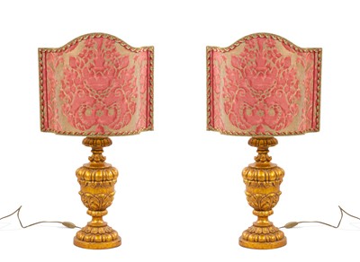 Lot 217 - Pair of Italian Rococo Style Giltwood Lamps