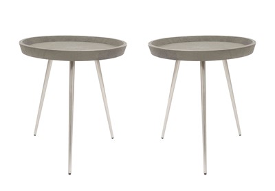 Lot 322 - Pair of Faux Shagreen End Tables with Steel Legs