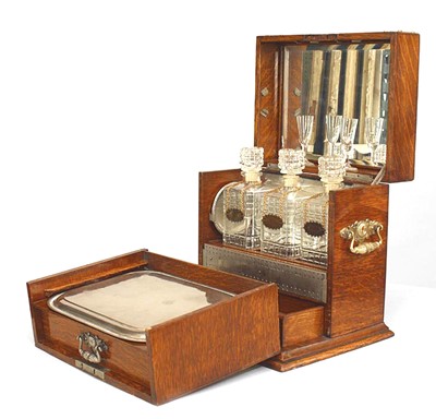 Lot 117 - English Victorian Oak Tantalus Box