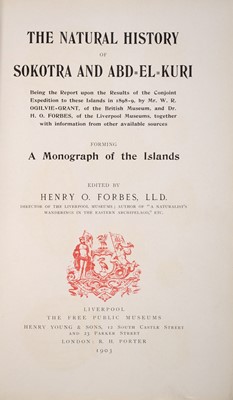 Lot 152 - Forbes on The natural history of Sokotra and Abdel-Kuri