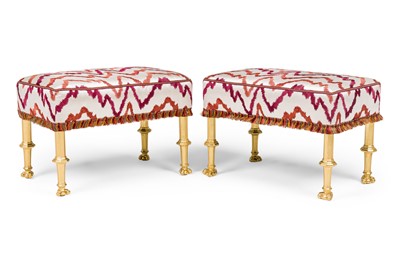 Lot 243 - Pair of Italian Rococo Style Upholstered Giltwood Benches