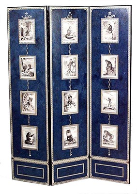 Lot 232 - Blue Painted Three-Panel Screen