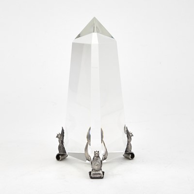 Lot 232 - Steuben Glass and Sterling Silver Pillar of the Griffins Sculpture
