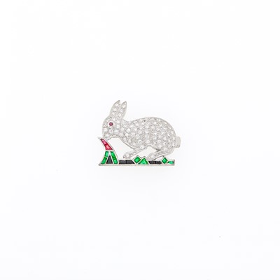 Lot 2194 - White Gold, Diamond and Gem-Set Bunny Pin