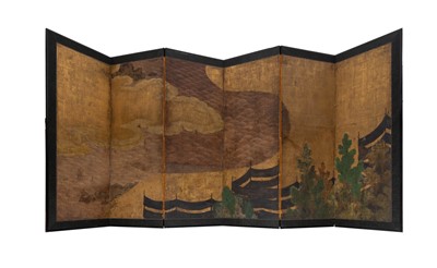 Lot 809 - A Japanese Six-Fold Screen
