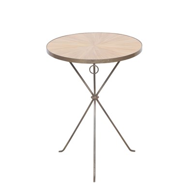 Lot 638 - Straw Veneered and Patinated Metal Tripod Occasional Table