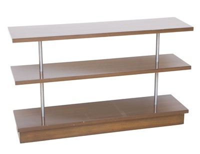 Lot 665 - Art Moderne Style Mahogany and Brushed Metal Three-Tier Étagère