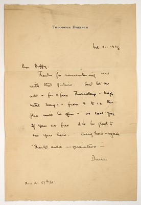 Lot 112 - Letter by Theodore Dreiser, the author of An American Tragedy