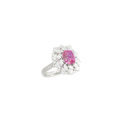 Lot 125 - White Gold, Pink Sapphire and Diamond Ring-Pendant