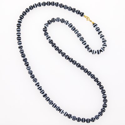 Lot 2129 - Long Banded Agate Bead Necklace with Gold Clasp