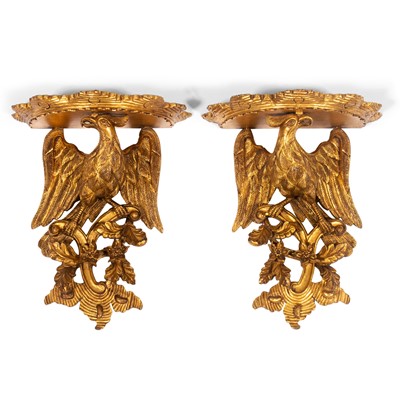 Lot 186 - Pair of Neoclassical Style Carved and Giltwood Eagle-Form Brackets