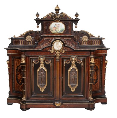 Lot 420 - Renaissance Revival Rosewood, Ebonized, and Bronze and Porcelain Mounted Cabinet