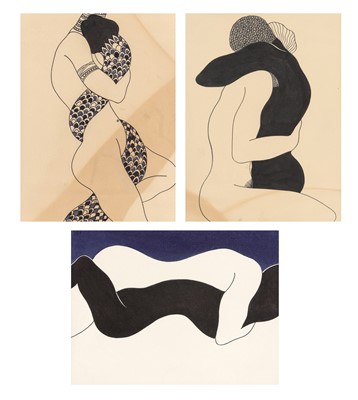 Lot 225 - A group of three erotic drawings of couples embracing