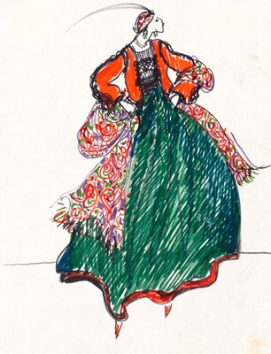 Lot 229 - A group of four fashion designs for YSL's 1976 "Opera - Ballets Russes" collection