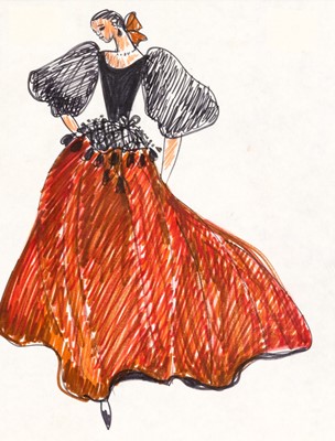 Lot 229 - A group of four fashion designs for YSL's 1976 "Opera - Ballets Russes" collection
